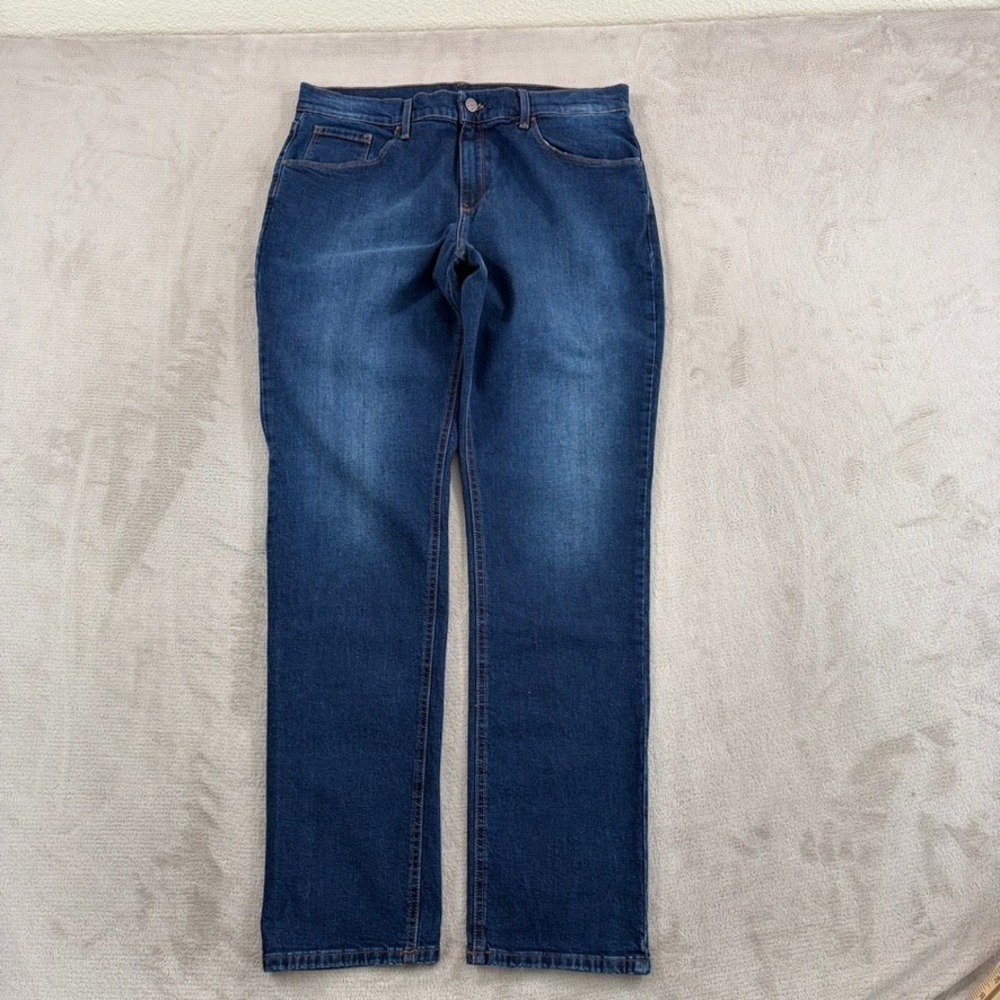 Mott & Bow Mid Rise Slim Straight Ridge Boyfriend‎ Jeans in Blue Women 32x32